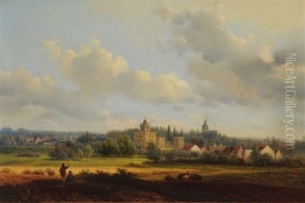 Town On The Continent Oil Painting by Pieter Lodewijk Kuhnen