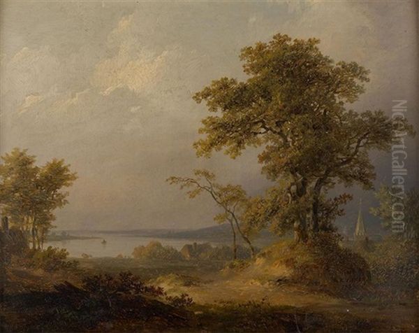 Paysage Lacustre Oil Painting by Pieter Lodewijk Kuhnen