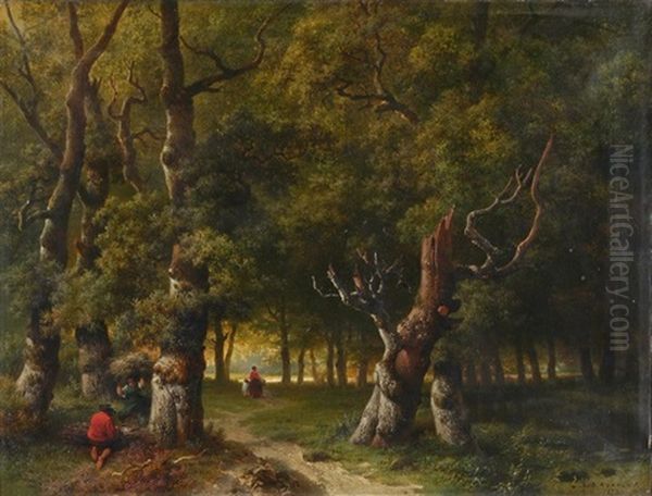 Waldlandschaft Mit Reisigsammlern Oil Painting by Pieter Lodewijk Kuhnen