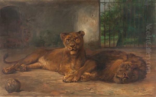 Lowenpaar Oil Painting by Wilhelm Friedrich Kuhnert