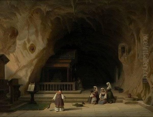 Grotte Der Heiligen Rosalie Auf Dem Monte Pelegrino Bei Palermo Von J Oil Painting by Johannes, Hans Beckmann