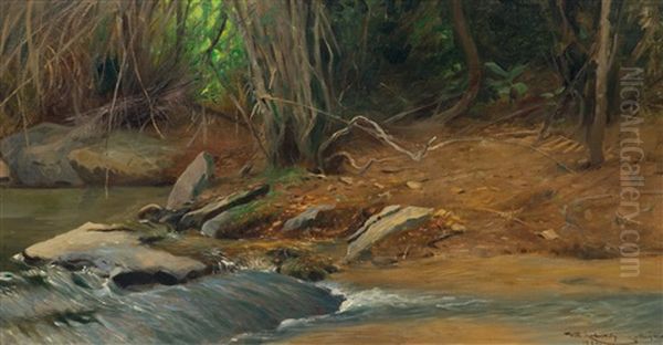 A Primeval Forest Spring Oil Painting by Wilhelm Friedrich Kuhnert