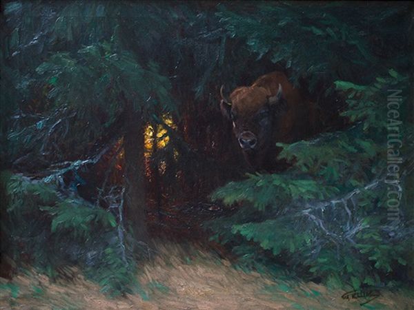 Wisen Im Urwald Oil Painting by Wilhelm Friedrich Kuhnert