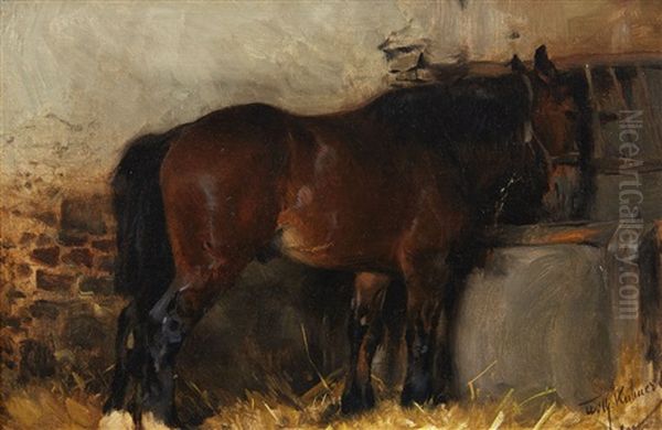 Horse Feeding From A Trough Oil Painting by Wilhelm Friedrich Kuhnert