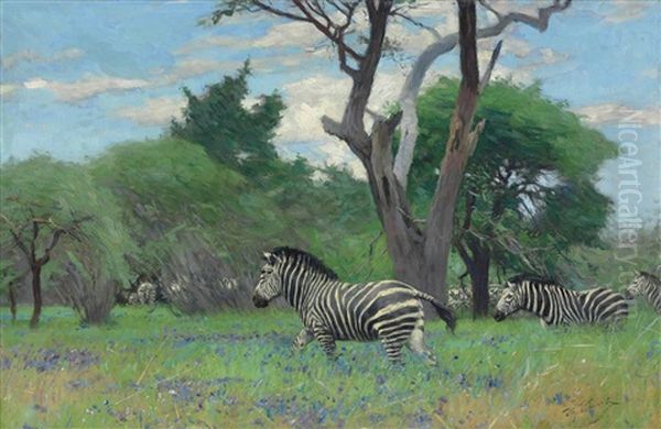 Zebras Oil Painting by Wilhelm Friedrich Kuhnert