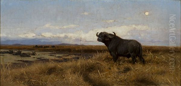 Cape Buffalo Oil Painting by Wilhelm Friedrich Kuhnert