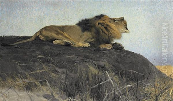 Brullender Lowe Oil Painting by Wilhelm Friedrich Kuhnert