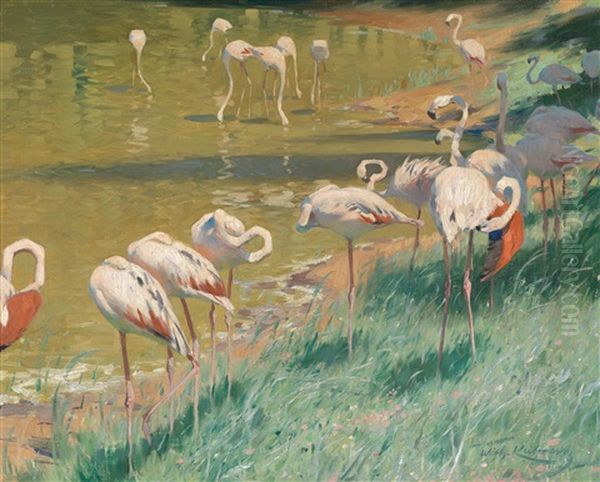 Flamingos Oil Painting by Wilhelm Friedrich Kuhnert