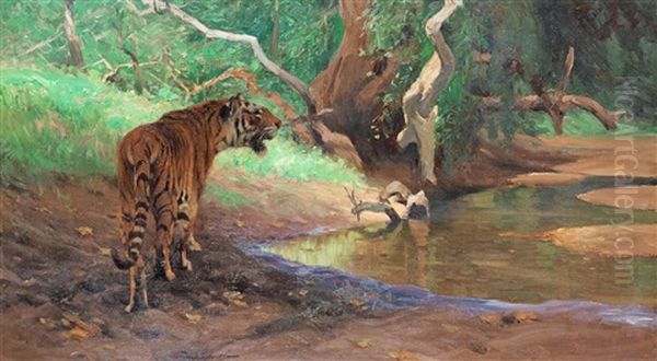 Tiger Am Dschungelbach Oil Painting by Wilhelm Friedrich Kuhnert