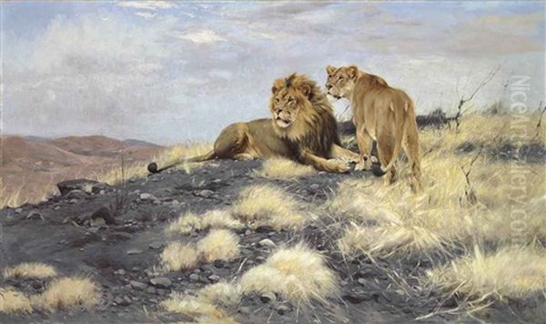 A Lion And A Lioness Oil Painting by Wilhelm Friedrich Kuhnert