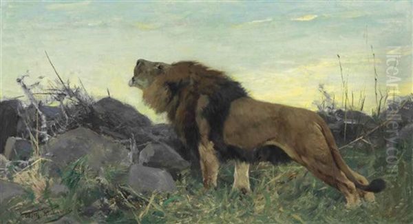 Brullender Lowe Oil Painting by Wilhelm Friedrich Kuhnert