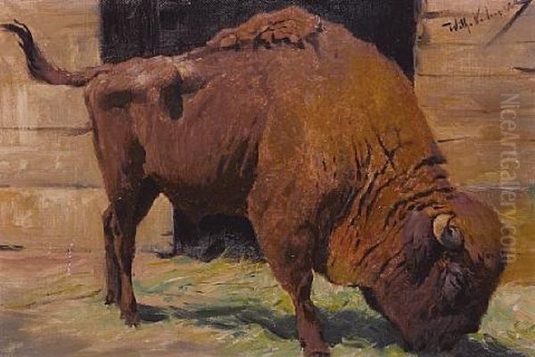 A Buffalo Outside A Barn Oil Painting by Wilhelm Friedrich Kuhnert