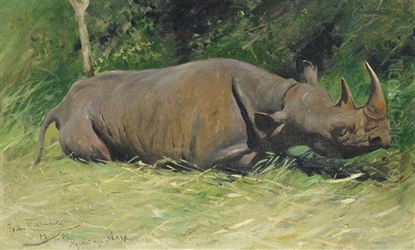 Nashorn Oil Painting by Wilhelm Friedrich Kuhnert