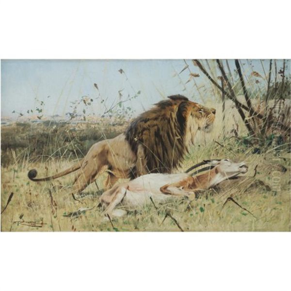 Lion And His Prey Oil Painting by Wilhelm Friedrich Kuhnert