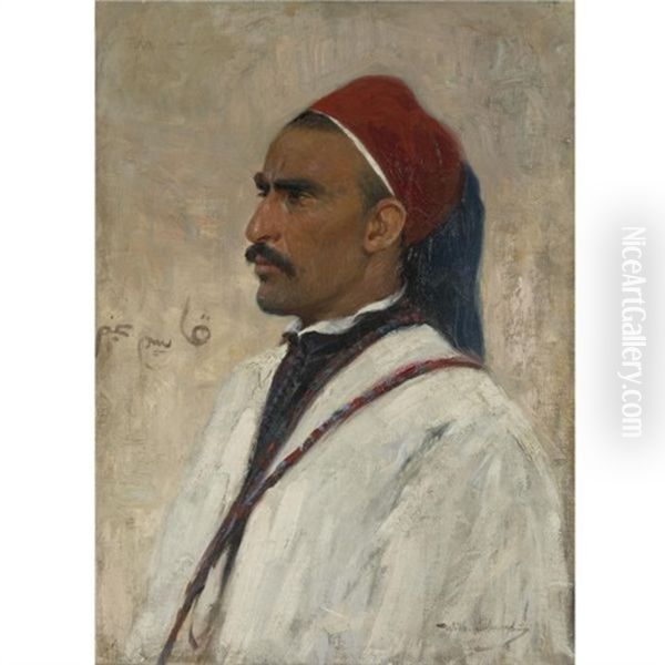 Portrait Of An Arab Oil Painting by Wilhelm Friedrich Kuhnert