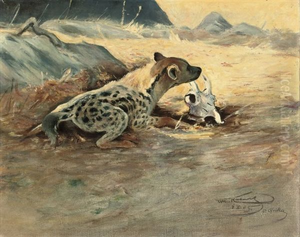 A Hyena On The African Plains Oil Painting by Wilhelm Friedrich Kuhnert