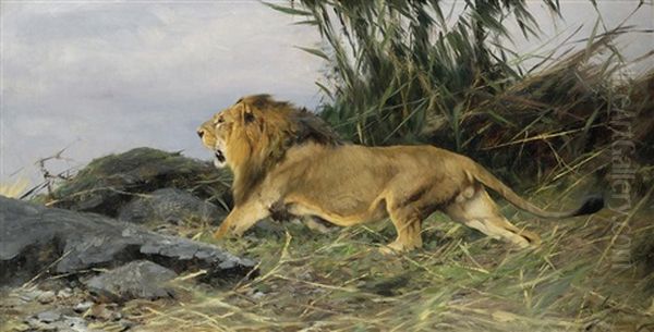 Lowe Auf Der Flucht Oil Painting by Wilhelm Friedrich Kuhnert