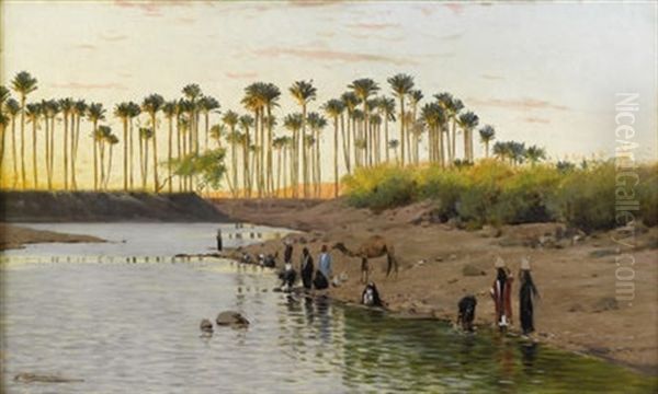 Egyptian Landscape Oil Painting by Wilhelm Friedrich Kuhnert