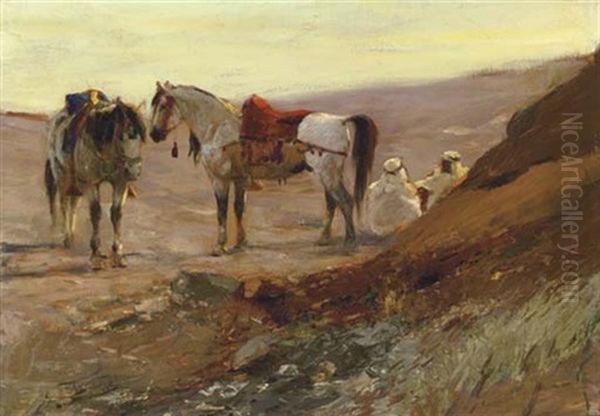 A Halt In The Desert Oil Painting by Wilhelm Friedrich Kuhnert