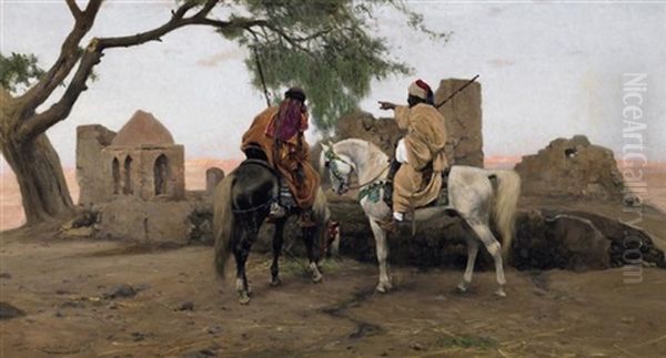 Arabische Spione Entdecken Die Spur Einer Karawane In Der Wuste Oil Painting by Wilhelm Friedrich Kuhnert