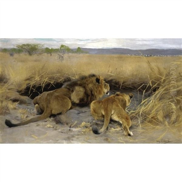 Beute In Sicht (prey In Sight) Oil Painting by Wilhelm Friedrich Kuhnert