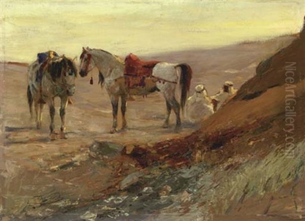 A Halt In The Desert Oil Painting by Wilhelm Friedrich Kuhnert