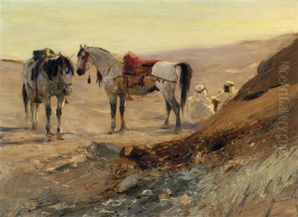 Kurze Rast (halt In The Desert) Oil Painting by Wilhelm Friedrich Kuhnert