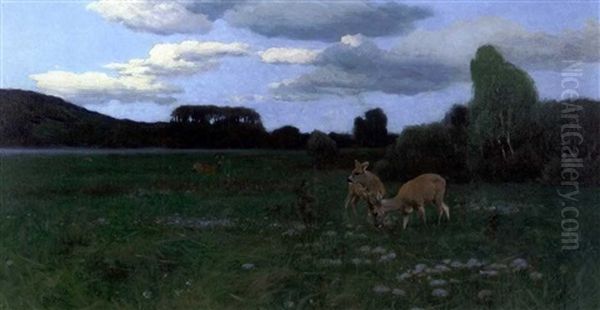 Summer Evening Oil Painting by Wilhelm Friedrich Kuhnert