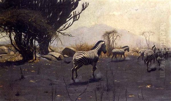 Zebra Oil Painting by Wilhelm Friedrich Kuhnert