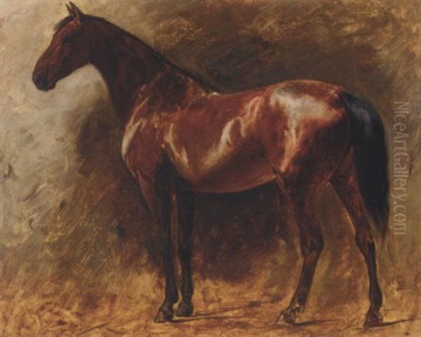 A Chestnut Stallion Oil Painting by Wilhelm Friedrich Kuhnert