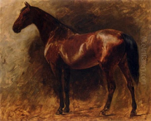 A Chestnut Stallion Oil Painting by Wilhelm Friedrich Kuhnert