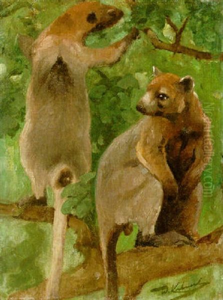 Tree Kangaroos Oil Painting by Wilhelm Friedrich Kuhnert