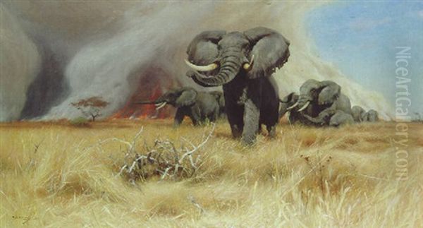 Elephants Oil Painting by Wilhelm Friedrich Kuhnert