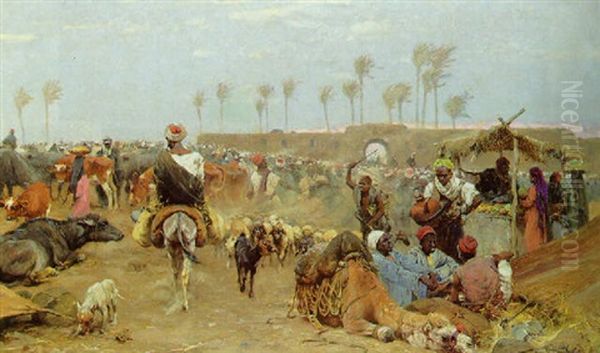 An Arab Market Oil Painting by Wilhelm Friedrich Kuhnert