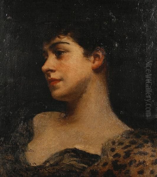 Bust Portrait Of Judy Fox - A Bacchante Oil Painting by James Carroll Beckwith