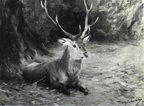 Deer In A Landscape Oil Painting by Wilhelm Friedrich Kuhnert