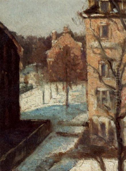 Winter Street Scene Oil Painting by Harrie Kuitjen