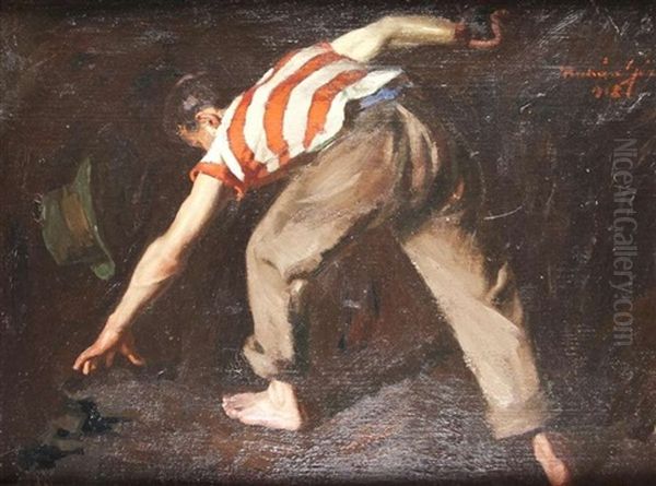 Junge Beim Boule-spiel Oil Painting by Geza Kukan