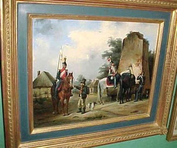 Chevaliers On Horseback With A Peasant Oil Painting by Constantin Kukiewicz