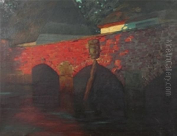 Backsteinbrucke Oil Painting by Willhelm Kukuk