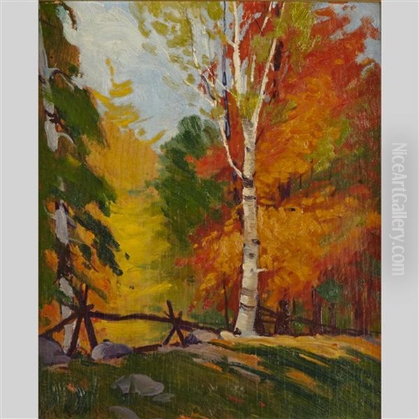 Autumn Landscape With Split Rail Fence Oil Painting by George Arthur Kulmala