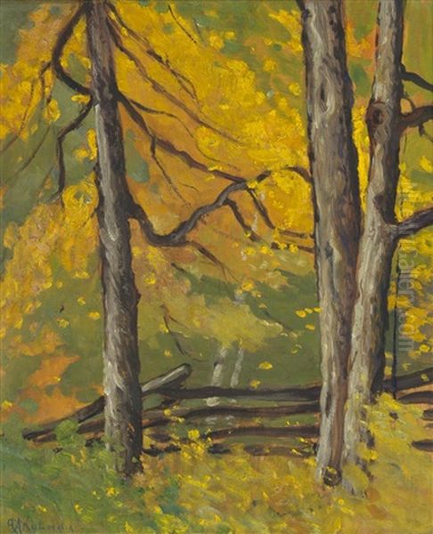 Trees And Fence Oil Painting by George Arthur Kulmala