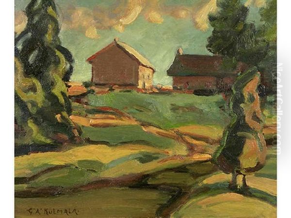 Farm Buildings Through Trees Oil Painting by George Arthur Kulmala