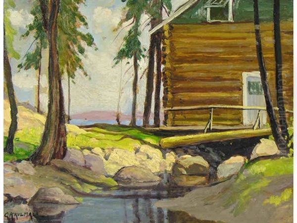 Untitled - Fishing Lodge, Muskoka Lake Oil Painting by George Arthur Kulmala