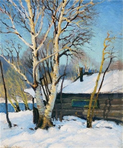 The Birches Lake And Cabin Oil Painting by George Arthur Kulmala