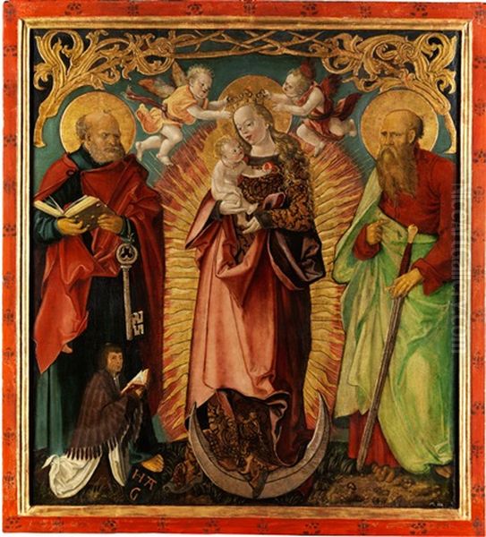 Madonna Mit Kind Auf Der Mondsichel Sowie Die Heiligen Petrus Und Paulus Mit Stifterfigur Oil Painting by Hans (Suess von) Kulmbach