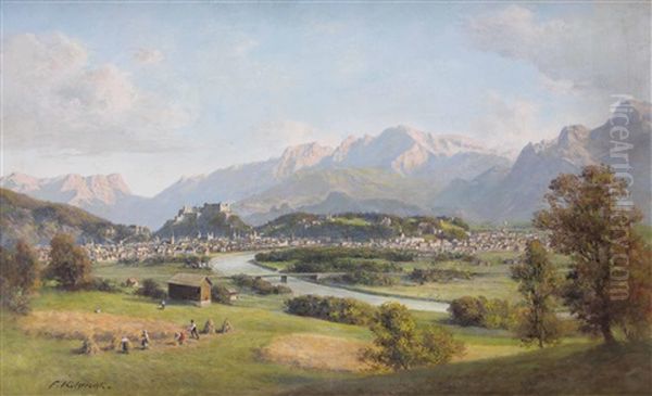 Panoramablick Von Maria Plain Auf Salzburg Oil Painting by Franz Kulstrunk