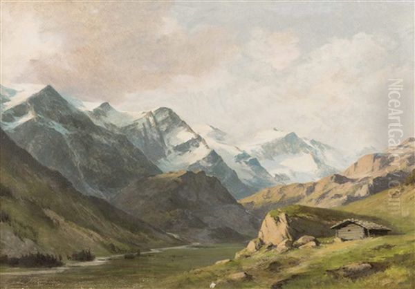 Almhutte Mit Gebirgskulisse Oil Painting by Franz Kulstrunk