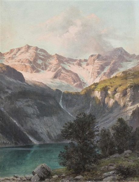 Blick Vom Rotguldensee Auf Den Grosen Hafner Oil Painting by Franz Kulstrunk