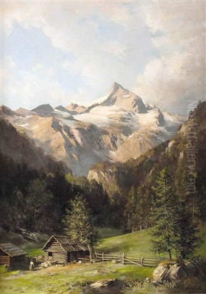 Almhutte Mit Blick Auf Den Watzmann Oil Painting by Franz Kulstrunk